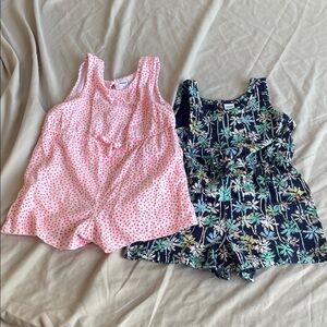 Old Navy Pink and Floral Patterned Rompers